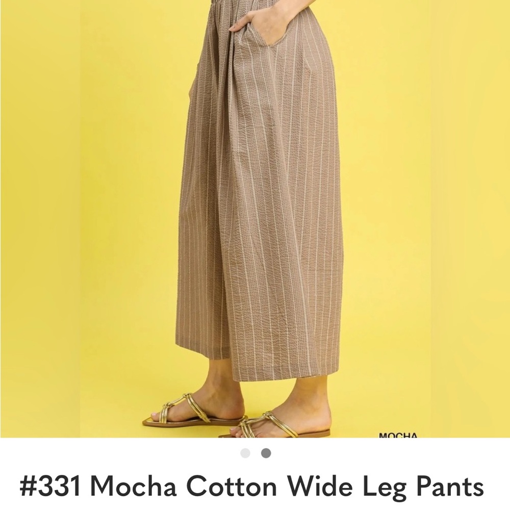 Umgee Mocha Cotton Wide Leg Pants - Women NWT - Picture 2 of 3